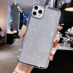 

Силиконовый чехол 2в1 с камнями Сваровски для Iphone 12, Серебристый