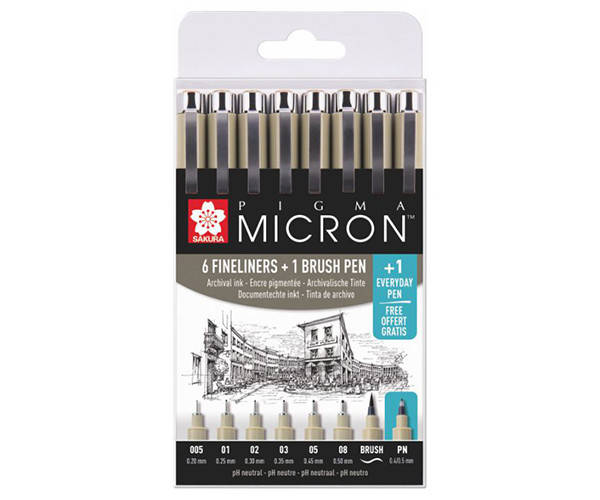 

Набор лайнеров Sakura Pigma Micron 6 шт + Pigma Brush + Pigma Micron PN