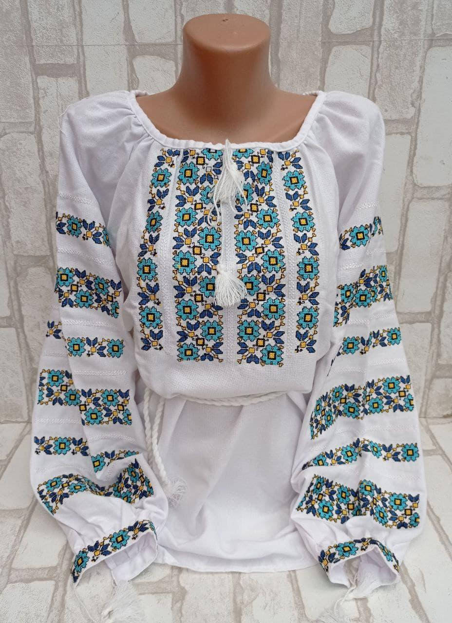 

Вышиванка "Лазурная" белая домотканка, 40-42 р-ры, Белый