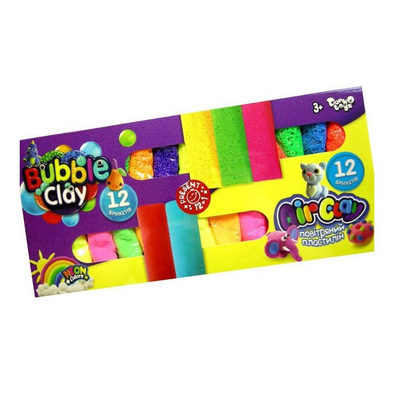 

Набір пластиліну Air Clay + Bubble Clay 12 шт+ 12 шт Danko Toys, Разные цвета