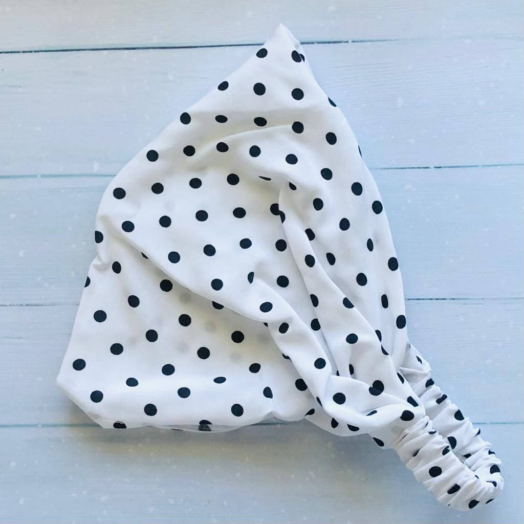 

Косынка, бандана - повязка хлопковая детская на голову белая в горошек, Белый