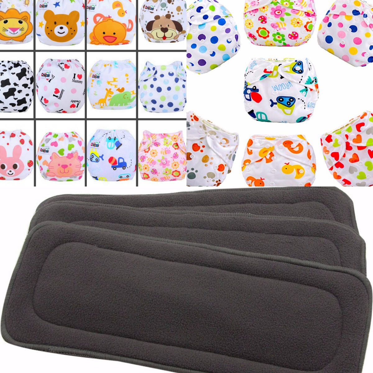 

Набор 4 шт. Вкладыши 3 шт. и подгузник 1 шт. Многоразовые подгузники - трусики тренировочные памперсы, Разные цвета