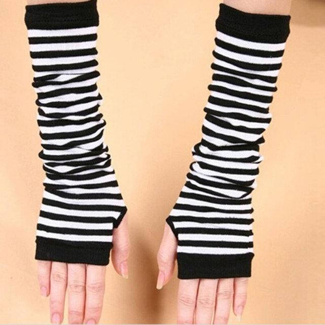 

Длинные митенки женские перчатки без пальцев в полоску, Разные цвета
