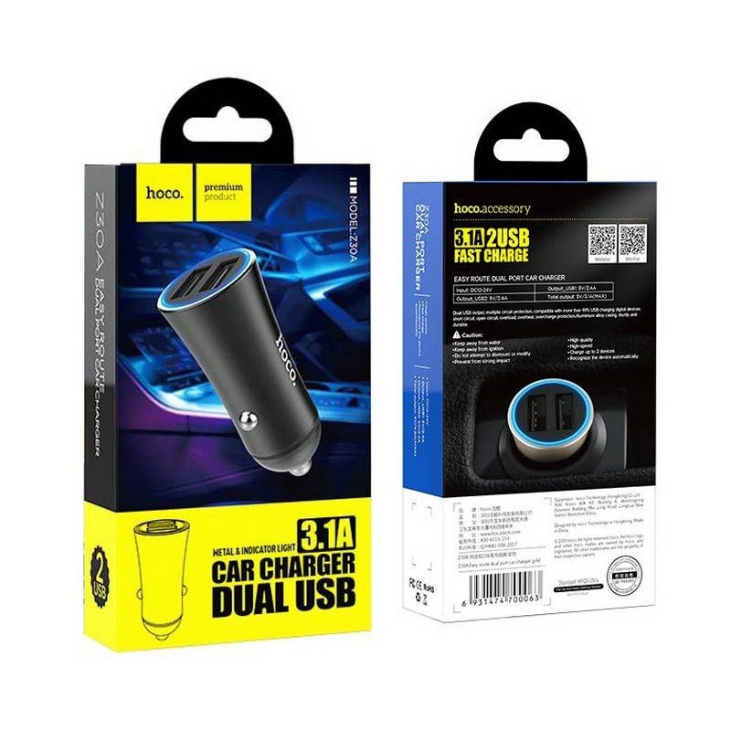 

Автомобильное зарядное устройство Hoco Z30a QC3.0 ( 3.1 A ) 2USB