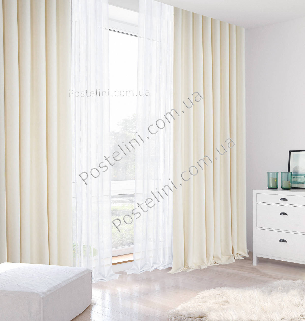 

Шторы Pivdenne Nubuk 140х270, 1шт айвори Турция 80725st однотонные, Слоновая кость