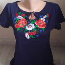 

Вышиванка блузка короткий рукав калина S, M, L, XL, 2XL,3XL короткий рукав, Черный