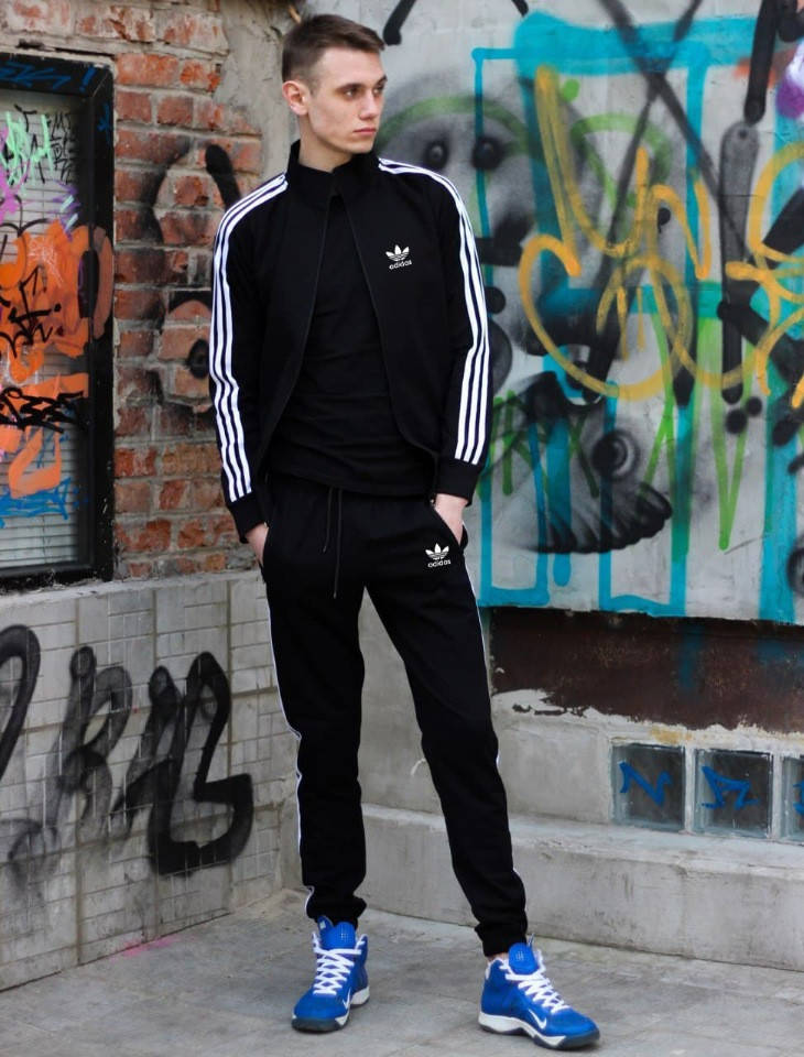 

Спортивный мужской костюм Adidas (Адидас) эластика, дайвинг, Черный