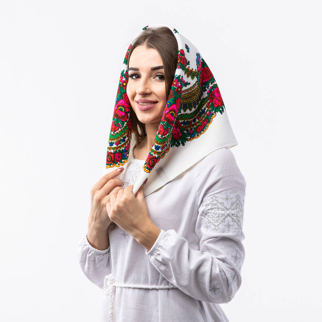

Японська вовняна хустка 75х75см Біла