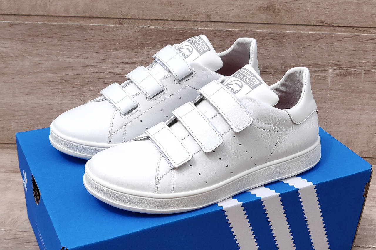 

Мужские кроссовки Adidas Stan Smith Total White Натуральная кожа ЛИПУЧКА, Белый
