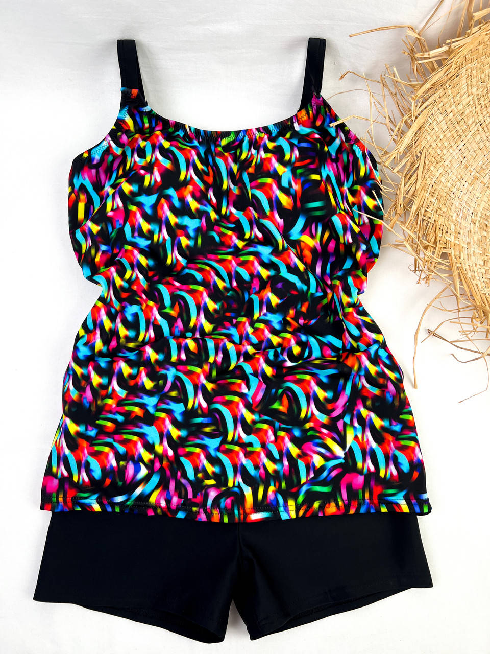 

Купальник раздельный с шортами и майкой больших размеров, Черный