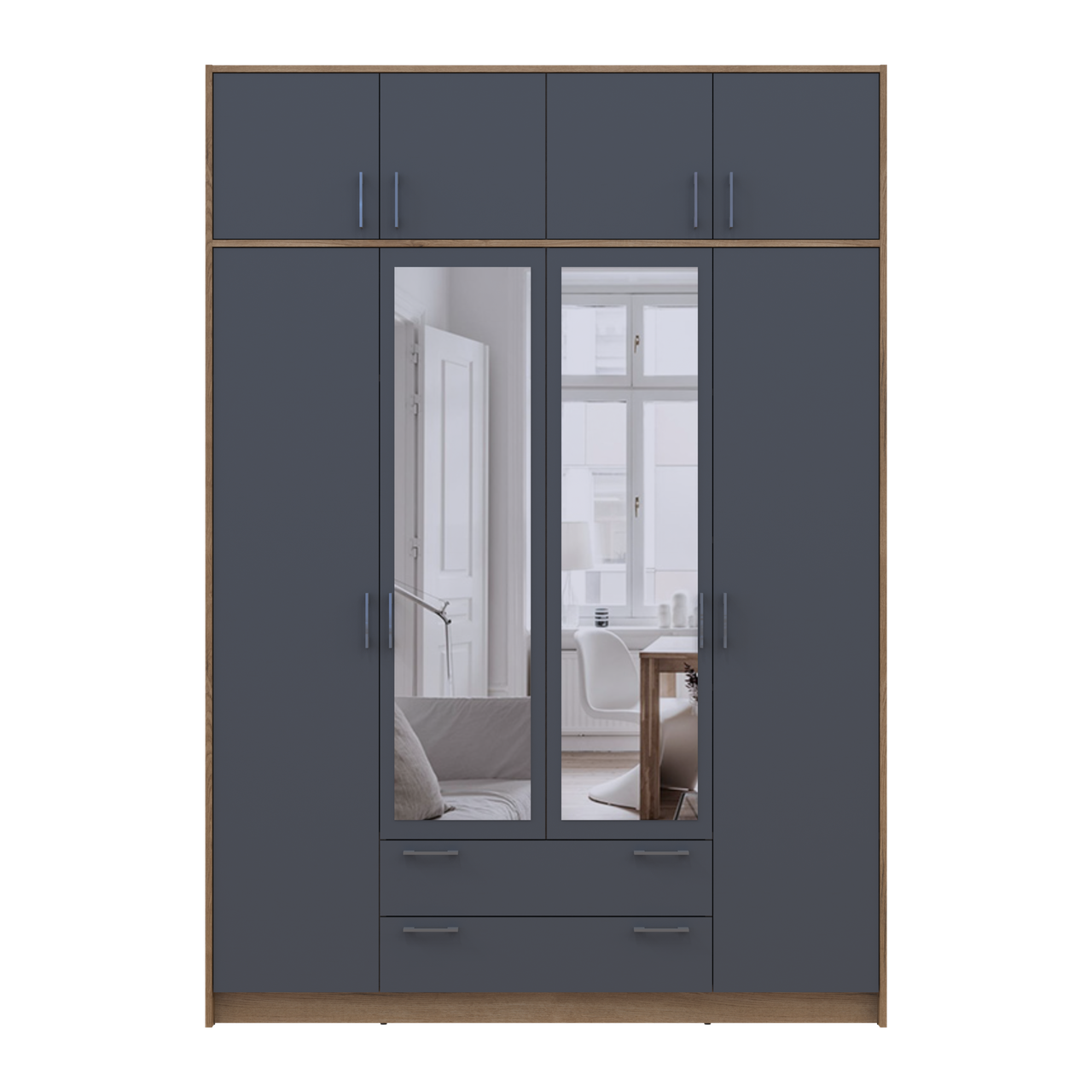 Розпашна Шафа для одягу Doros Ронді з антресолею та дзеркалом Дуб Артізан/Графіт 4ДСП 160х52х236 (80737830) 4