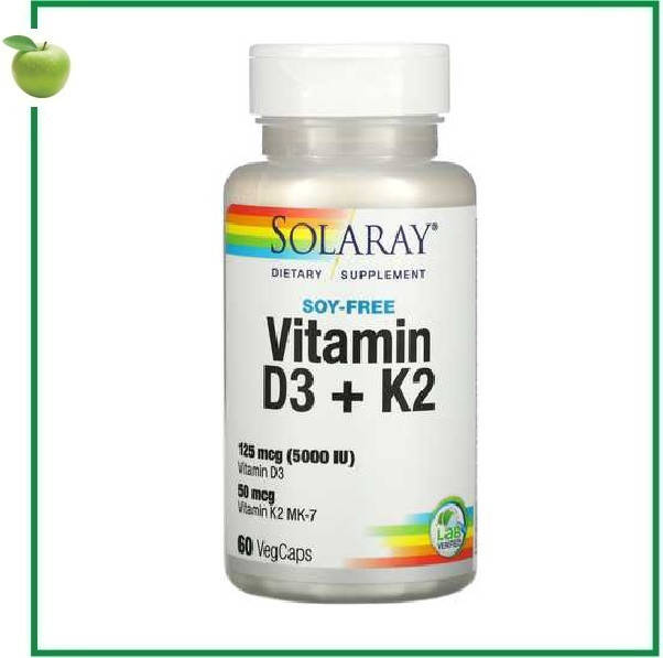

Витамин D3 + K2, 5000 МЕ, 60 капсул, Solaray, США