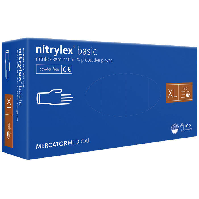 

Перчатки нитриловые MERCATOR Nitrylex Basic BLUE неопудренные, размер , 100 шт, Голубой