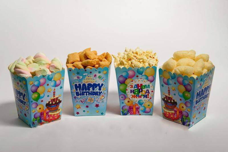 

Коробочки для сладостей с надписью "З Днем Народження" голубые 5 шт/уп, Голубой