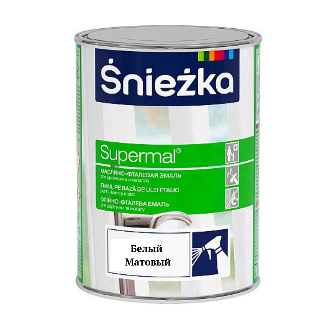

Масляно-фталевая эмаль для дерева и металла Sniezka Supermal белый матовый 800мл