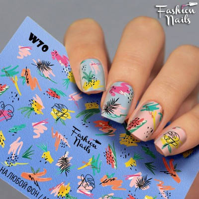 

Слайдер-дизайн наклейки на ногти для маникюра водные Fashion Nails W70 летние абстракции, Желтый