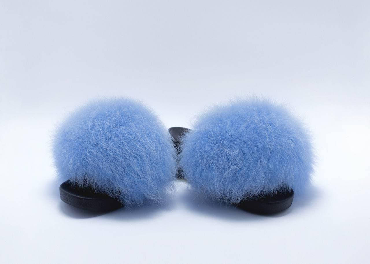 

Женские тапочки с натуральным мехом песца голубые 36 размер, Голубой