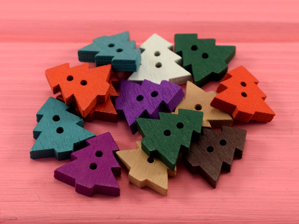 

Пуговки "Ёлочки цветные" деревянные (5 шт.), Разные цвета