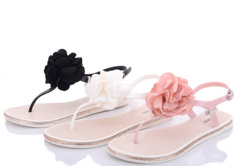 

Босоножки вьетнамки женские черные, розовые с цветком, размер 36