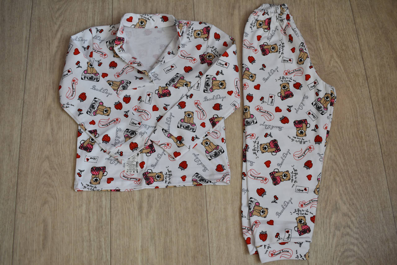 

Детская пижама белая с мишками полотно интерлок 116, Белый