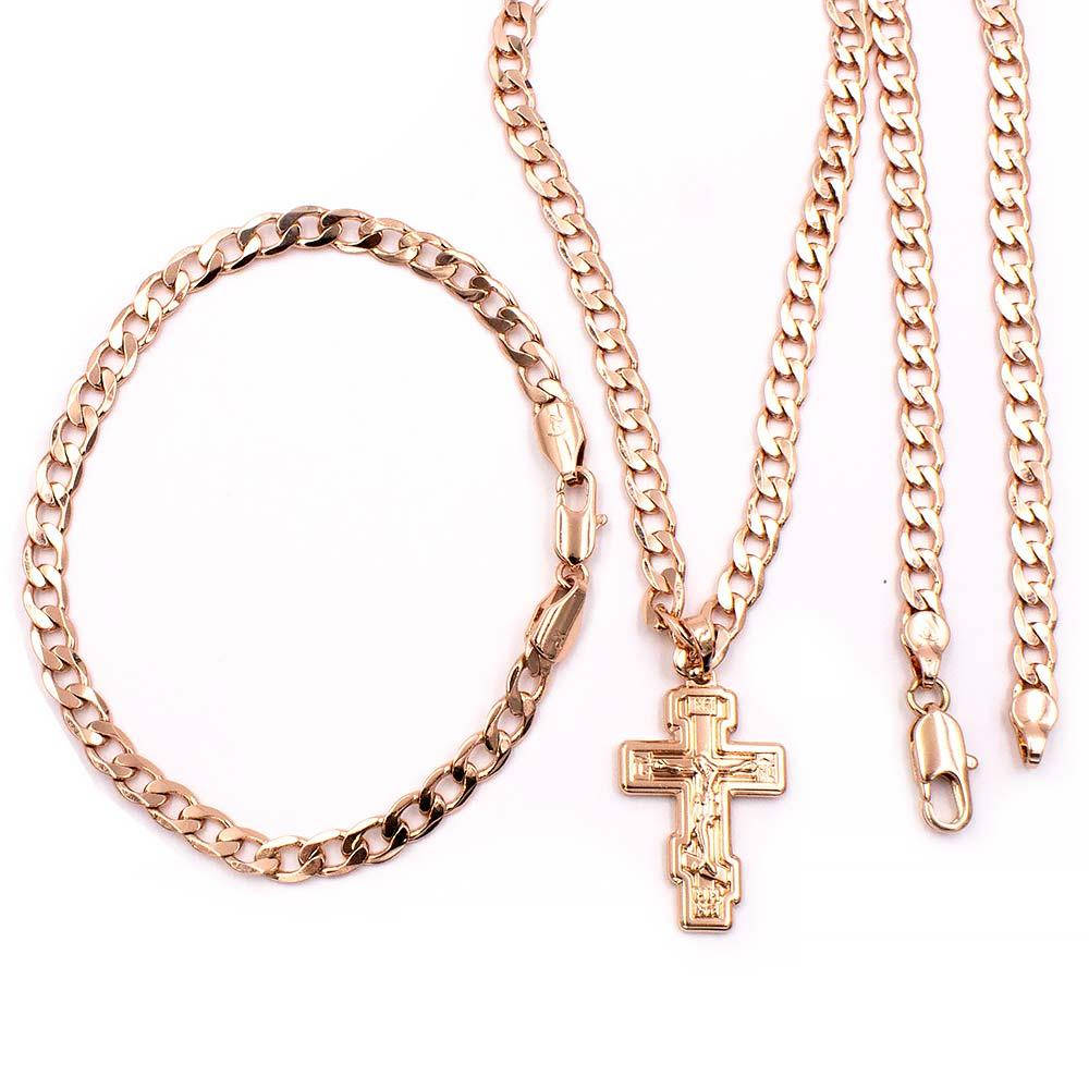 

Комплект — браслет+цепочка с крестиком (позолота)