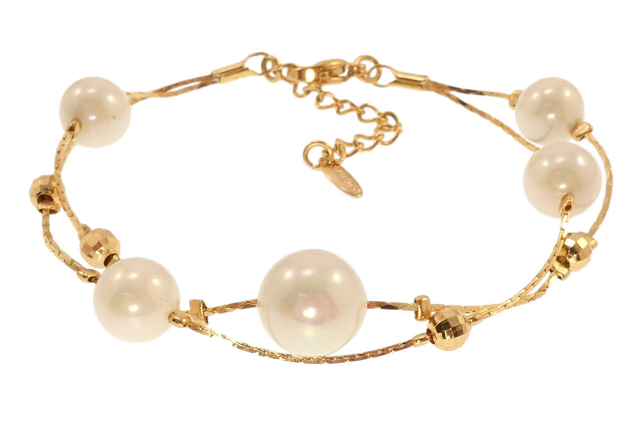 

Браслет Xuping Позолота 18K "Двойная цепочка с жемчужными бусинами" длина с доп.цепочкой 17-20,5см х 1мм