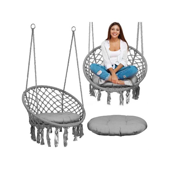

Подвесное кресло качалка с подушкой серое BOHO