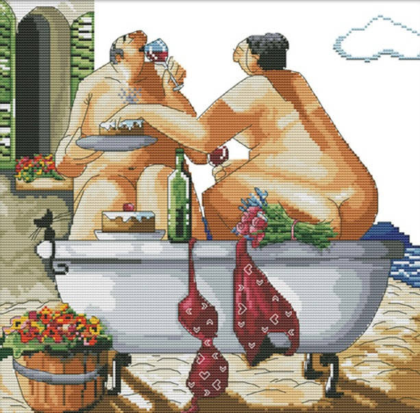 

Набор для вышивания крестом 37х36 Пара в ванне Joy Sunday R748
