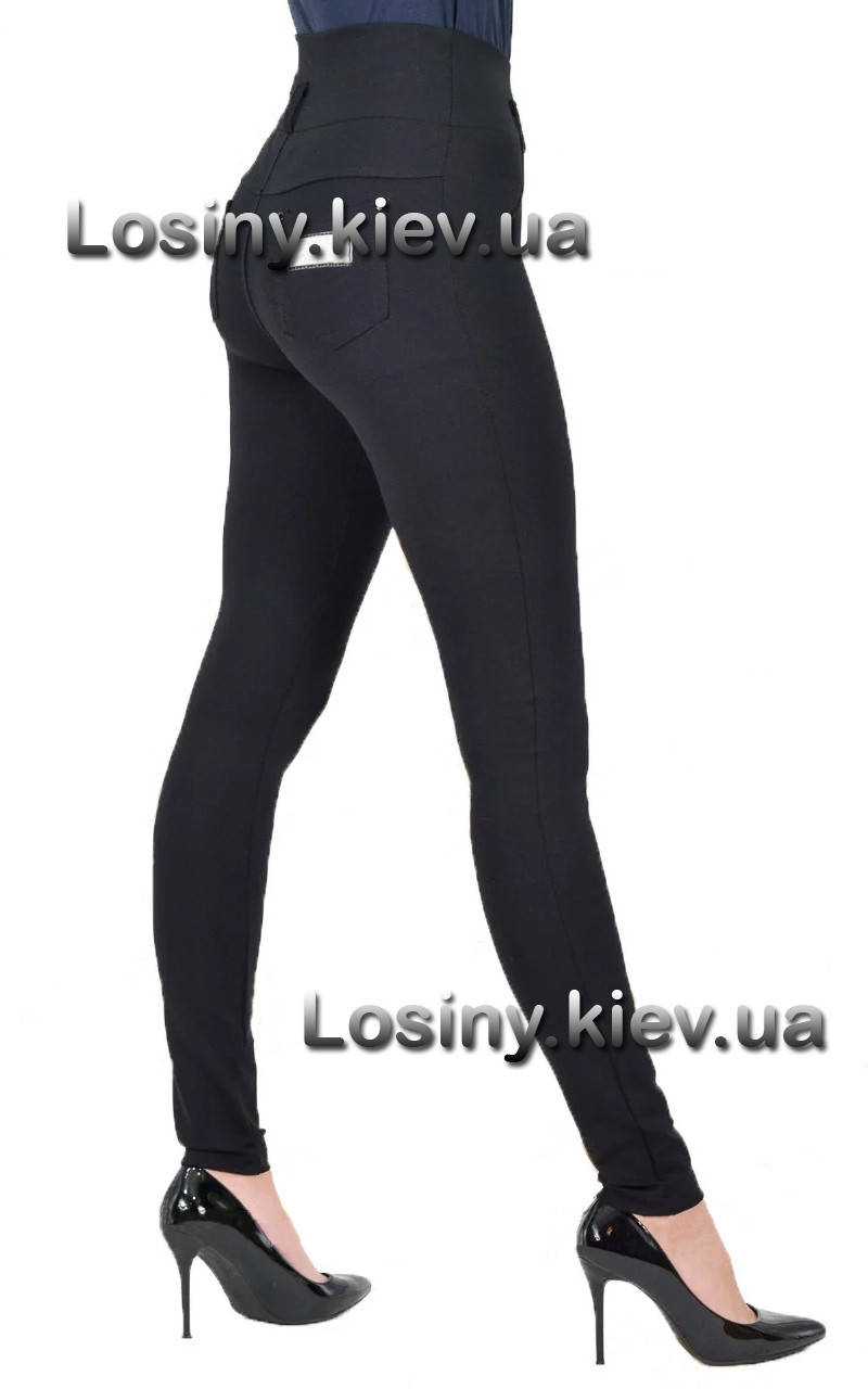 

Леггинсы лосины с высокой талией и утяжкой, классические женские трикотажные лосины с карманами Valeri 913, Черный