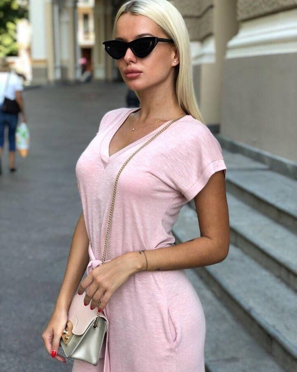 

Женское летнее платье из вискозы розового цвета 48