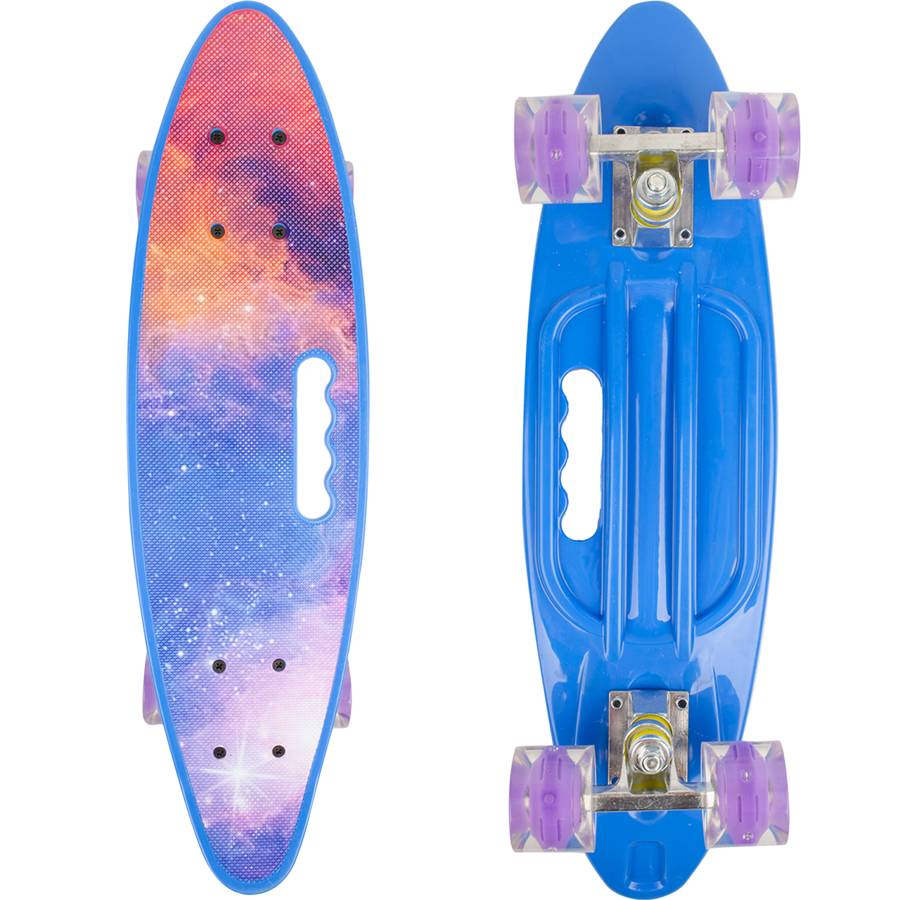 

Детский пенни борд синий 22" скейтборд с ручкой с рисунком Галактика со светящимися колесами