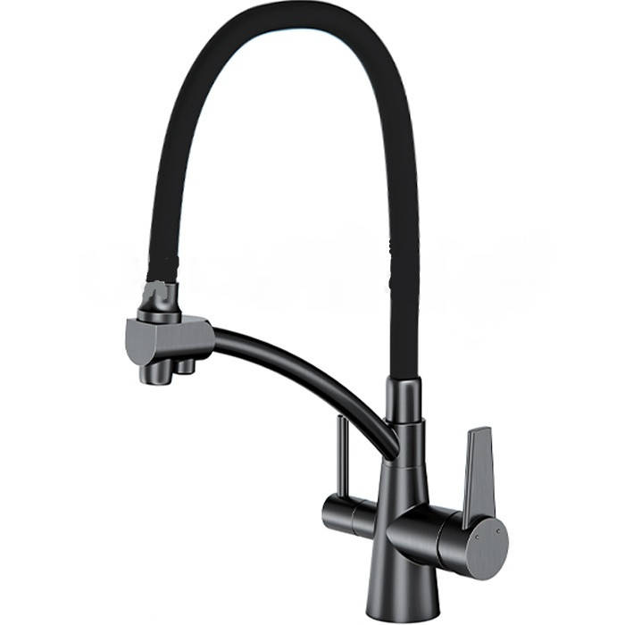 

G4398-19 Смеситель для кухни выссиликонгусак под фильтр латКорпгайка Ø35 черный/сталь Gappo