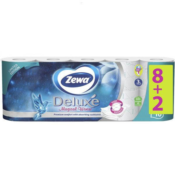 

Туалетная бумага Zewa Deluxe белая, 3-слойная, 150 отрывов, 8+2 шт. в Подарок, Белый