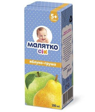 

Сок яблочно-грушевый с мякотью и сахаром гомогенизированный Малятко 200мл