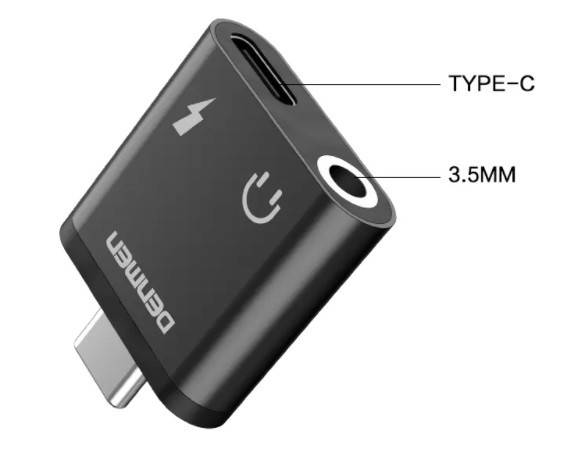 

Переходник / Адаптер наушников DENMEN DU09 Type C to Type C+3.5mm Black, Черный