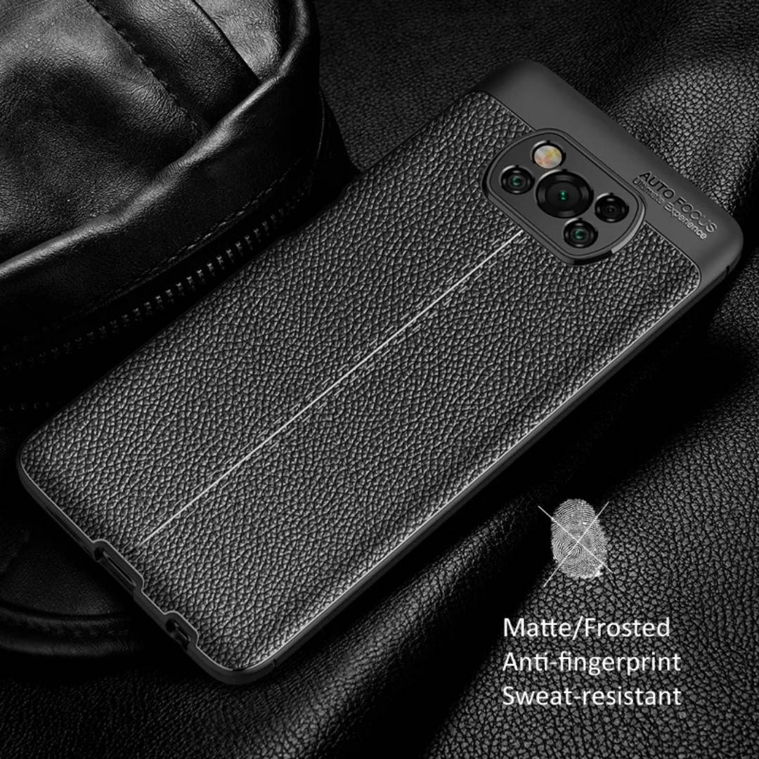 

Кожаный чехол бампер с защитой камеры для poco x3 nfc / pro, Черный