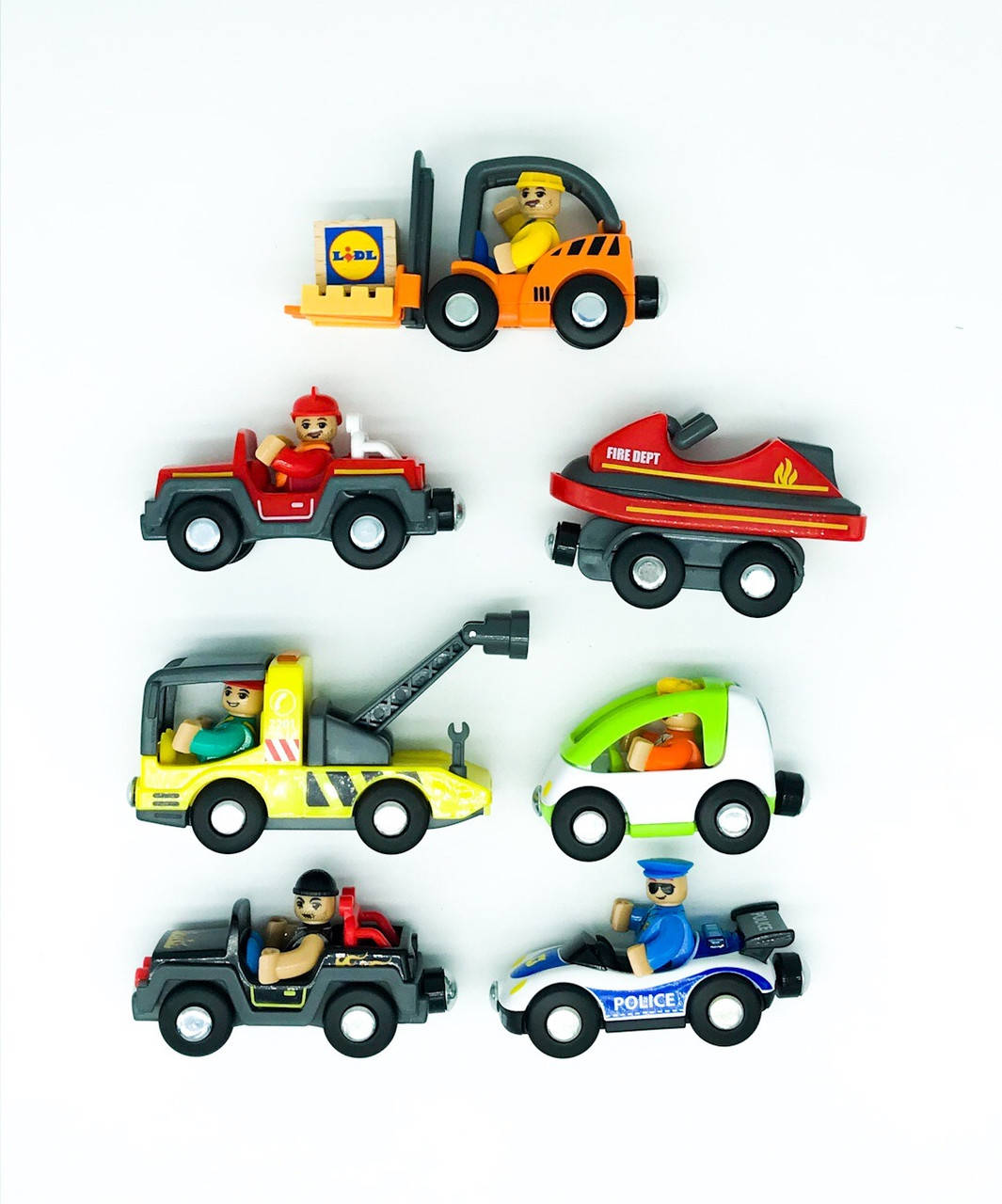 

Большой набор машинок для деревянной железной дороги PlayTive, Ikea Lillabo, Brio, ecotoys, Viga toys