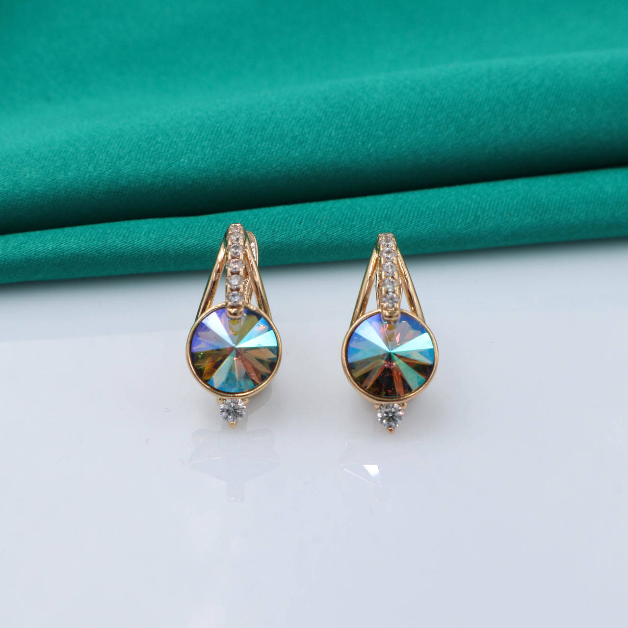 

Серьги Swarovski, Зелено-синий хамелеон, англ.замок, позолота Xuping, 18К