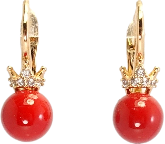

Серьги Xuping Позолота 18K английский замок "Красные шарики с короной на дужке"