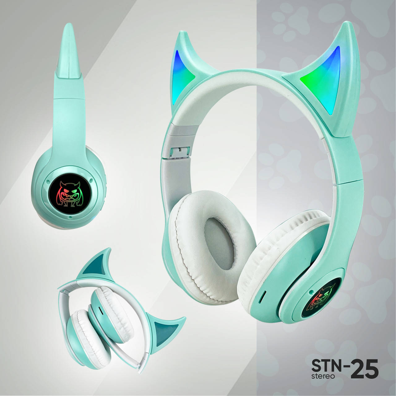 

Детские беспроводные bluetooth наушники STN-25 беспроводные блютуз наушники с ушками бирюзовые, Бирюзовый