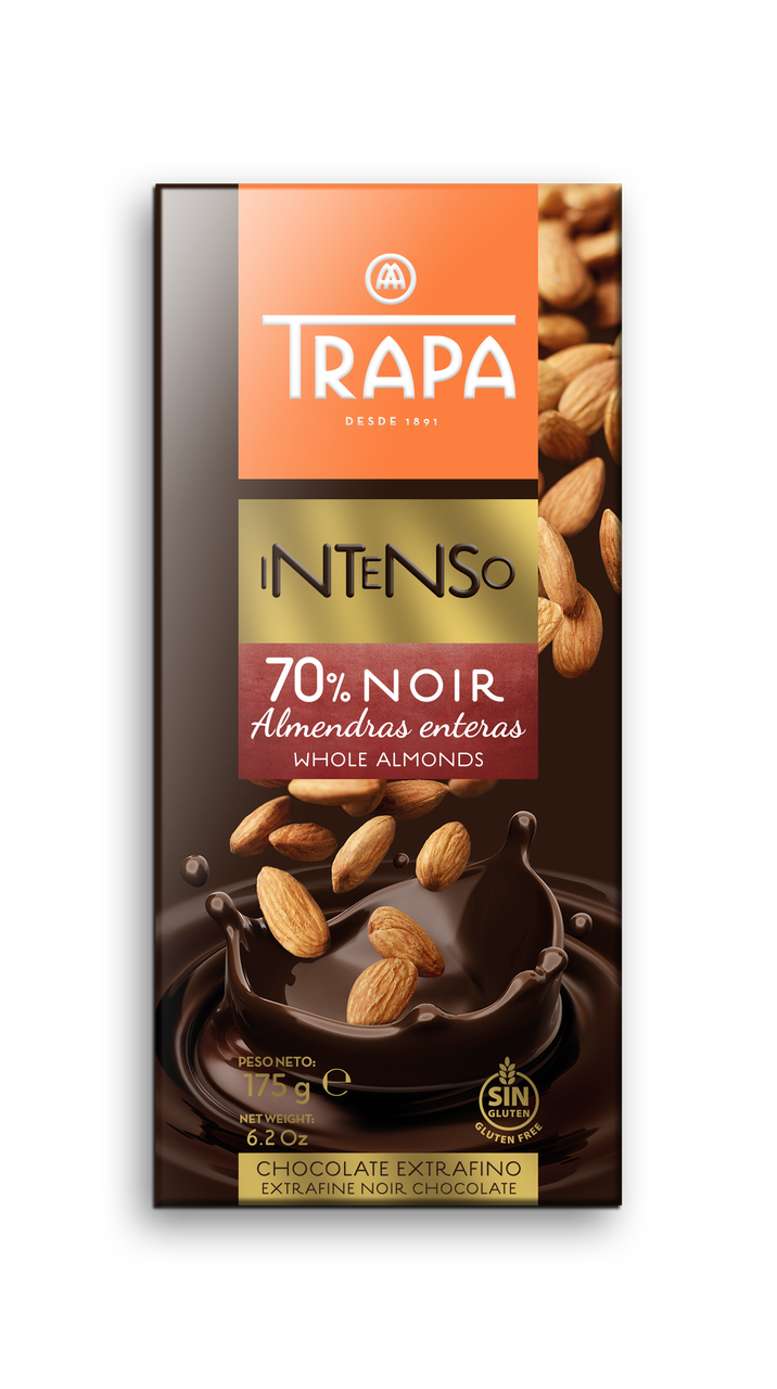 

Черный шоколад Trapa Intenso 70% с миндалем, 175г 17шт/ящ