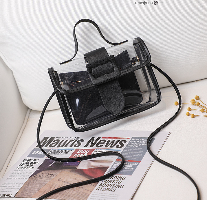 

Прозрачная летняя сумка прямоуголная с клатчем- черная, Черный