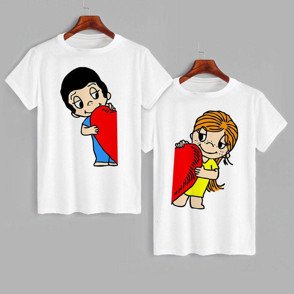 

Футболка парная ко Дню влюбленных с принтом Love is - для двоих (0229), Темно-серый