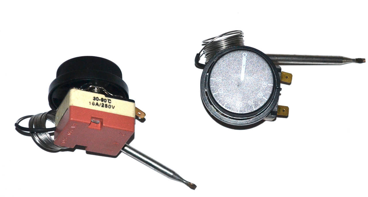 

Терморегулятор для бойлера универсальный 30°C-90°C (капилярный,две клеммы,16A,с ручкой)