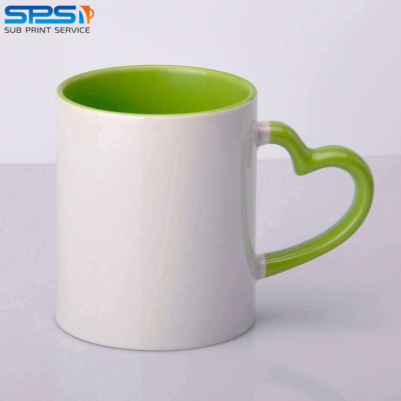 

Чашка сублимационная белая Love салатовая внутри и ручка 330мл
