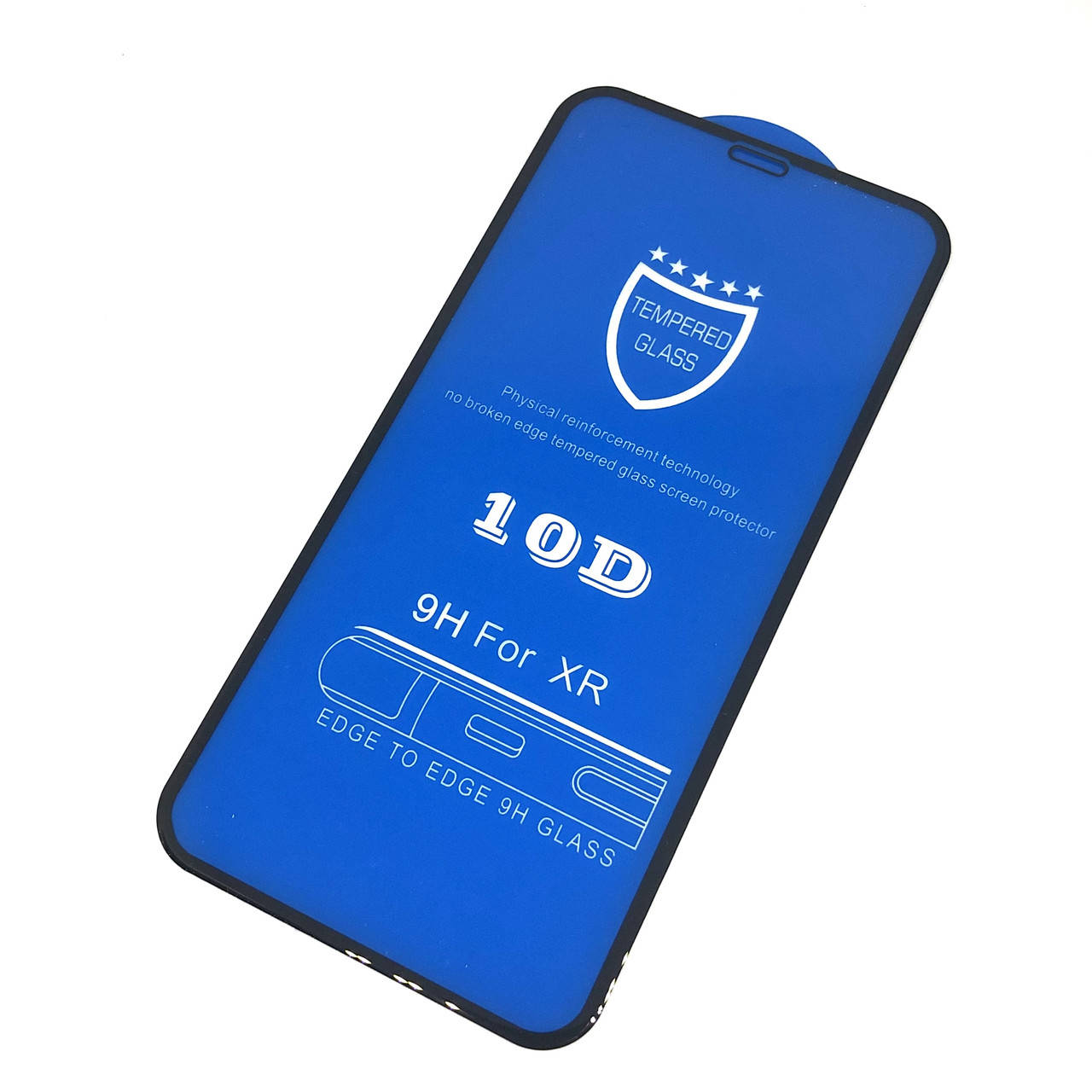 

Стекло 10D для iPhone XR черное, Черный