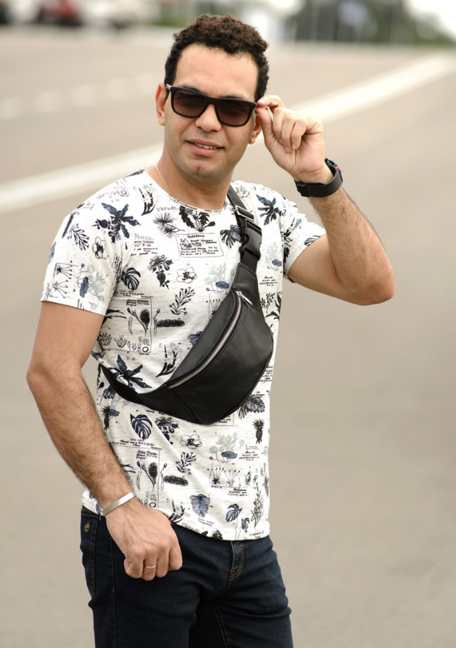 

Стильная бананка из натуральной кожи мужская, Мужская сумка через плечо, Черный