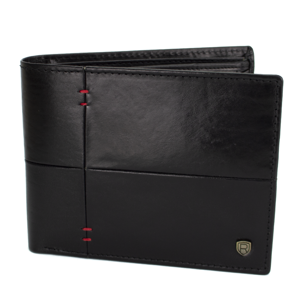 

Мужское кожаное портмоне без застежки черное Rovicky N992-RVTS Black+Red, Черный