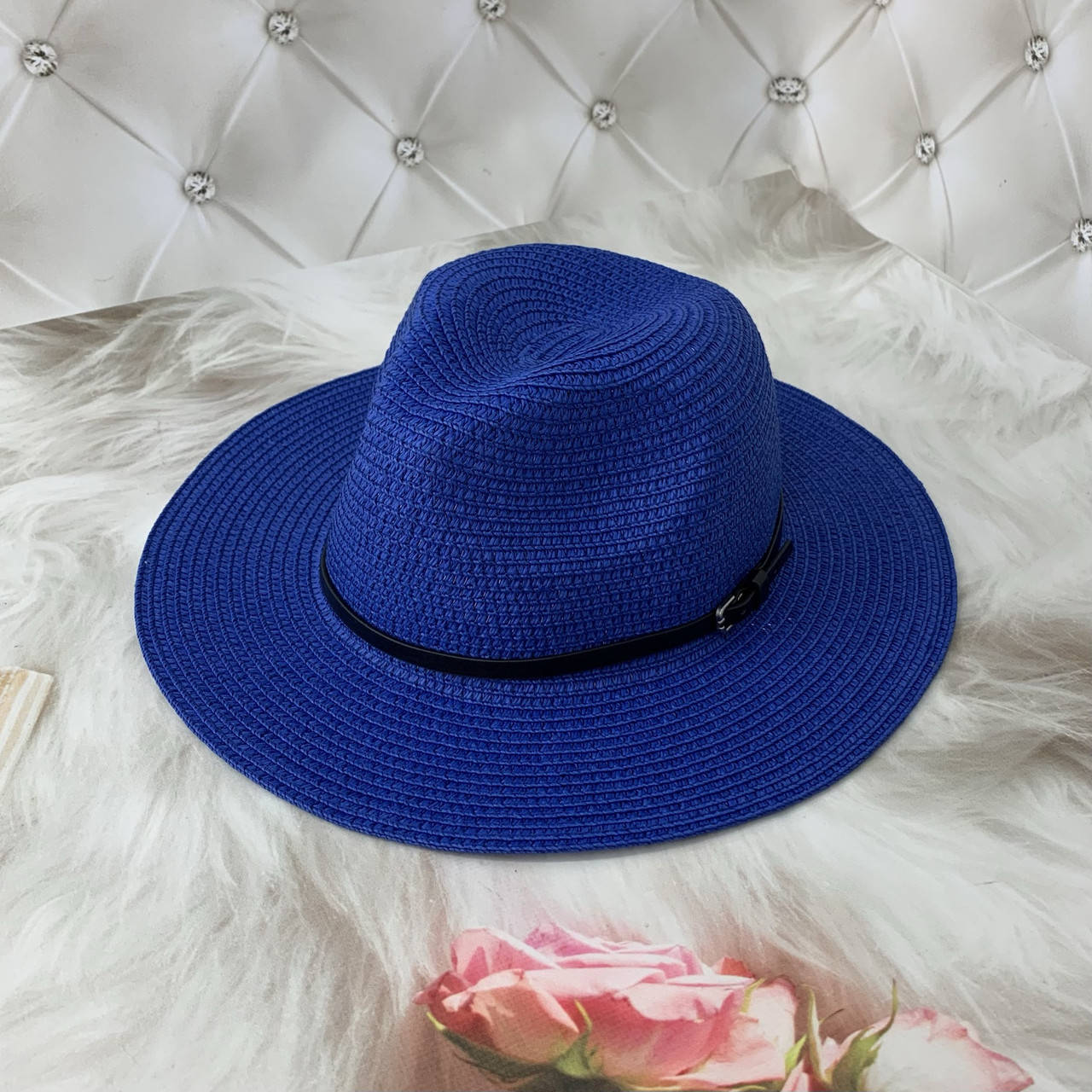 

Летняя шляпа Федора с ремешком унисекс синяя (электрик)