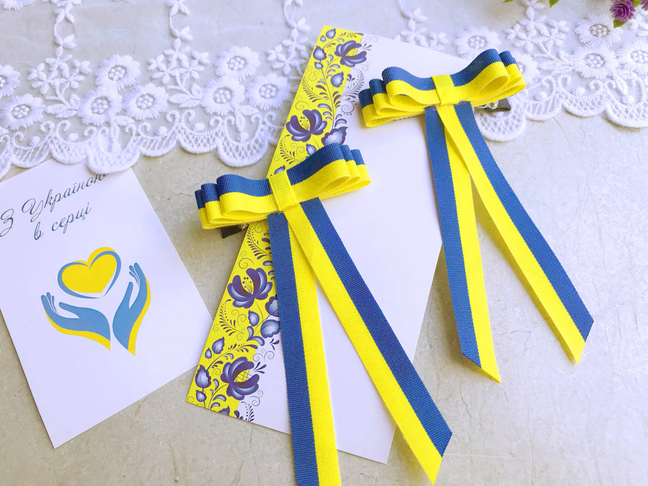 

Патріотичний бантик. Заколка для волосся. Жовто-сині, Синий